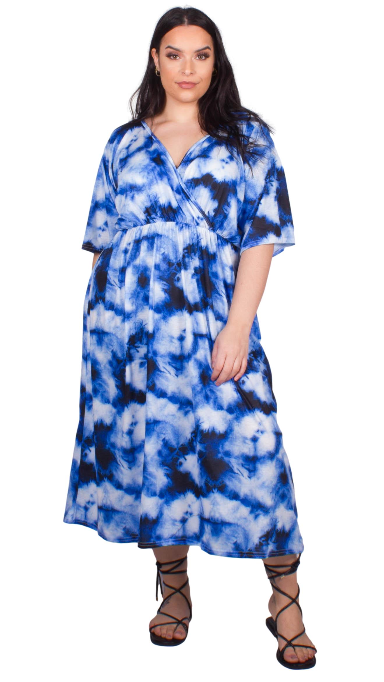 CurveWow Wrap Maxi Dress Royal Blue Tie-Dye – Curvewow